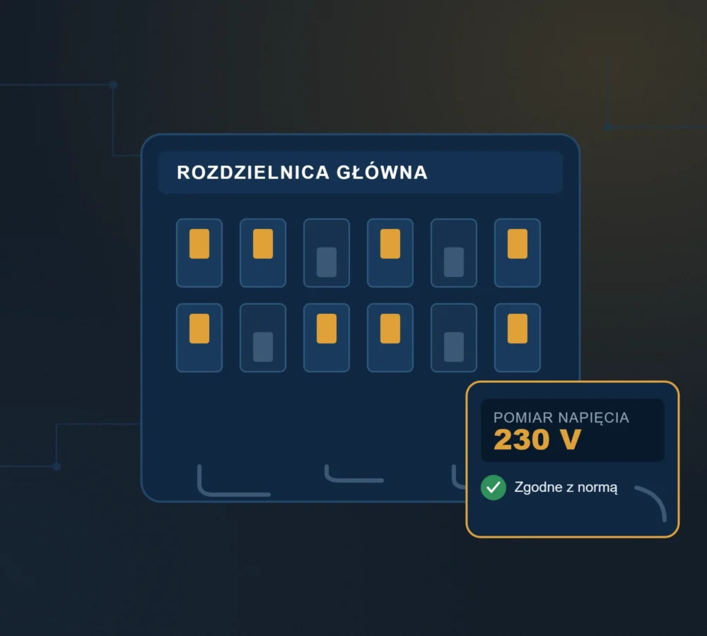 Rozdzielnica główna z pomiarem napięcia 230V - ilustracja instalacji elektrycznej AK-Energy